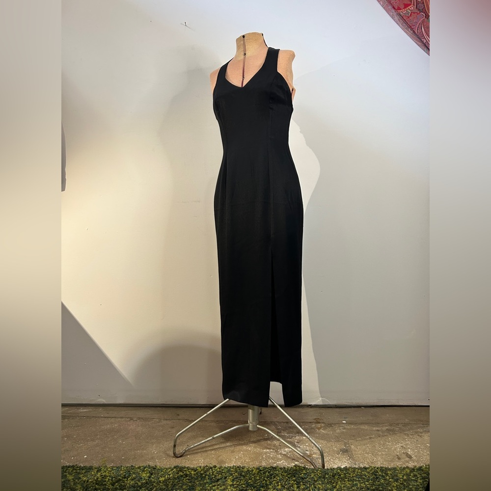 Vintage Jessica McClintock Gunne Sax Black Dress with Slit and Back Detail - Picture 1 of 12